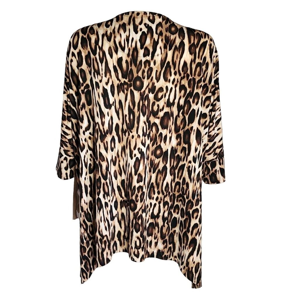 CHICOS Brown Black Animal Print Lace Front Top‎ Size 2 Womens Size L Large/12 - Picture 3 of 7